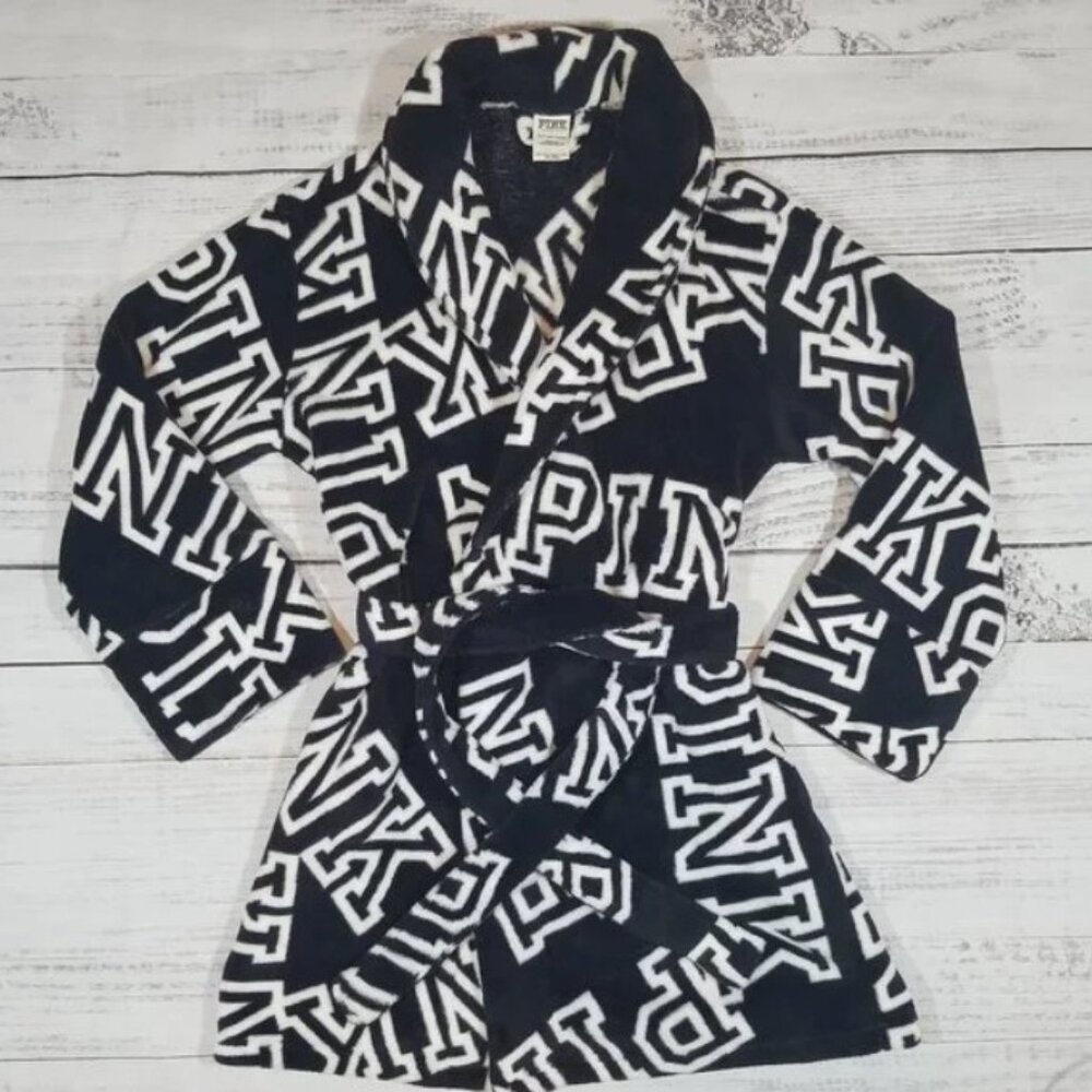 Victoria’s Secret PINK Black & White Logo Robe Size XS/S - Picture 1 of 4